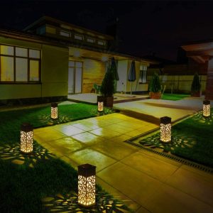 6-pack outdoor waterproof solar lights, beautiful hollow lawn lights, LED light-controlled sensor lights, perfect for garden, courtyard, and walkway decoration!