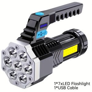 1pc High-Power Rechargeable LED Flashlight with COB Battery, Portable and Durable for Outdoor Activities