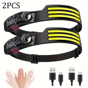 2 PCS COB LED Headlamp Induction Head Lamp USB Rechargeable Head light Outdoor Camping Fishing Sensor Headlight