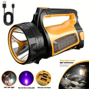 2 In 1 Spotlight, Rechargeable Led Spotlight Flashlight Super Bright Lights Outdoor Handheld Flashlight For Emergencies Strong Light - Medium Light - Weak Light