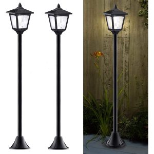 2 PACK 40 Inches Mini Solar Lamp Post Lights Outdoor, Solar Powered Vintage Street Lights for Lawn, Pathway, Driveway, Front/Back Door