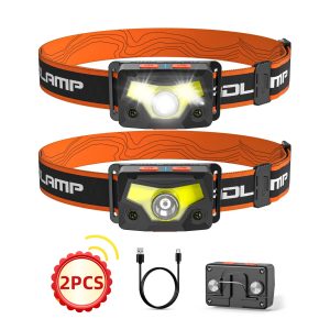 2 Pcs LED Headlamp, 1100 Lumen Super Bright Motion Sensor Head Lamp Flashlight, Rechargeable Headlamps With White Red Light, 7 Modes Head Lights For Camping Cycling Running Fishing