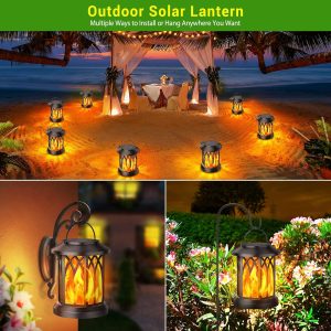 2/4 PACK Solar Lantern Lights Outdoor, Upgraded Flickering Flame Solar Lanterns Lights Outdoor, Hanging Solar Lanterns Lights for Outside, Solar Hanging Lights Outdoor for Garden