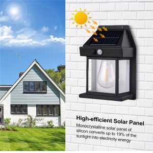 1pc Solar Tungsten Wall Lamp with Motion Sensor, 3 Modes, Outdoor Garden Lighting Decoration for Villa Courtyard